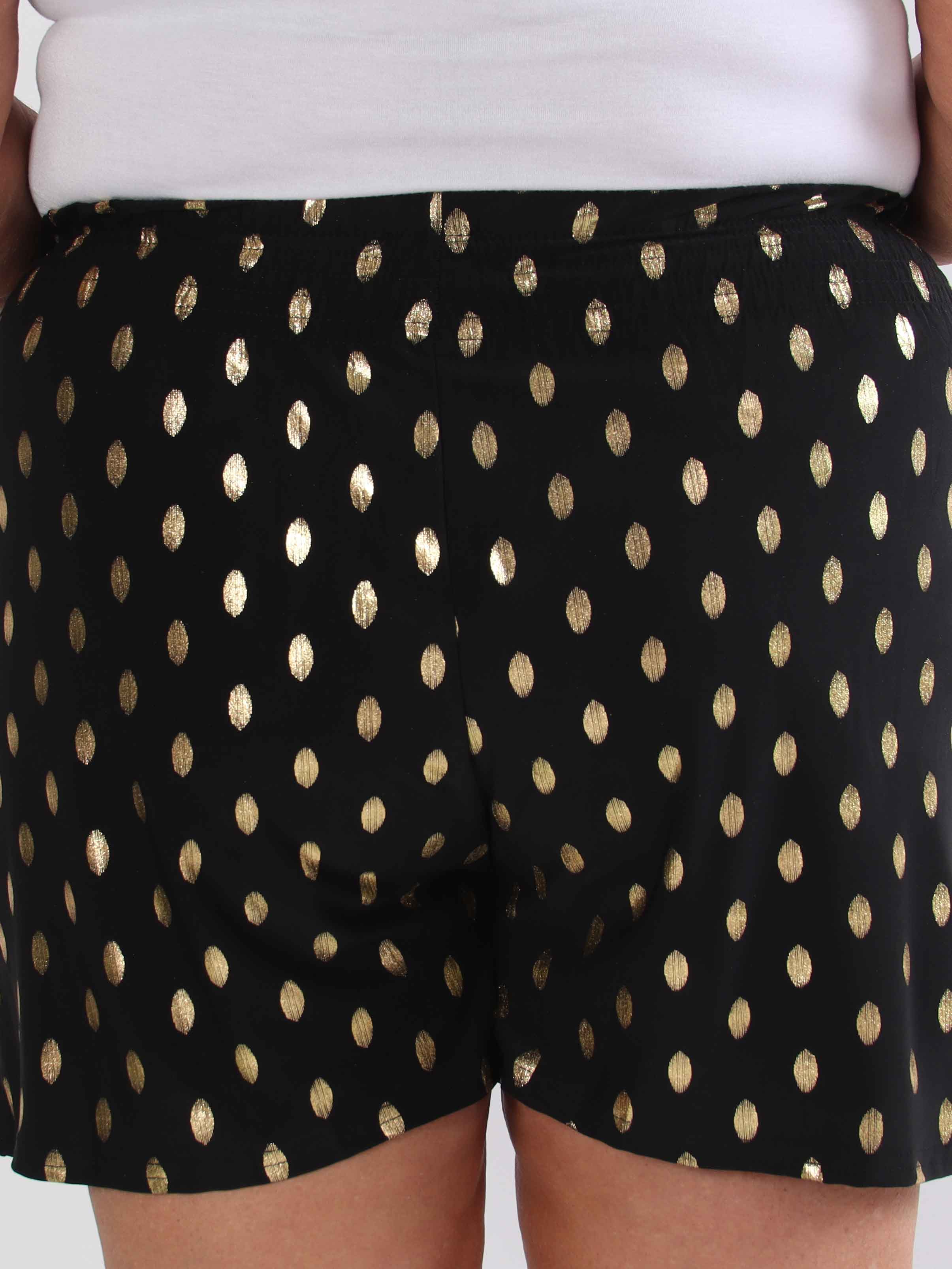 Pams Dot Shorts - Plus size shorts i stretchigt tyg med guldprickar